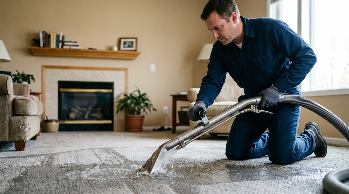 Water damage restoration technician working near Stockton, KS